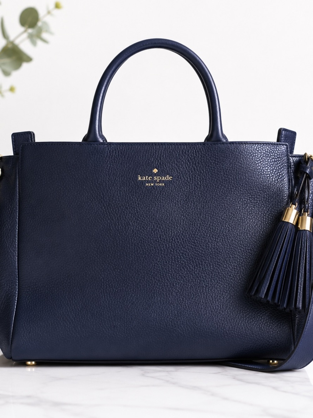 Kate Spade Orchard Street Natalya Navy Pebbled Leather Satchel Crossbody